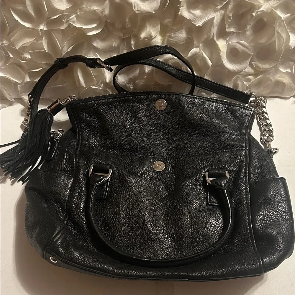 Michael Kors Black Pebbled Leather Shoulder Bag with Silver Hardware